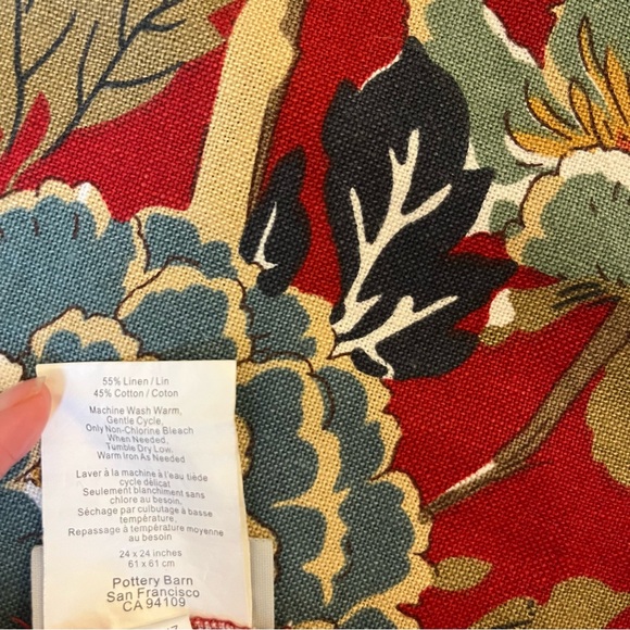 Pottery Barn Pillow Covers Floral Red Bird - Picture 6 of 8